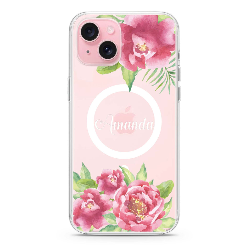 Watercolor Paeonia iPhone 15 Magsafe 兼容水晶透明保護殼