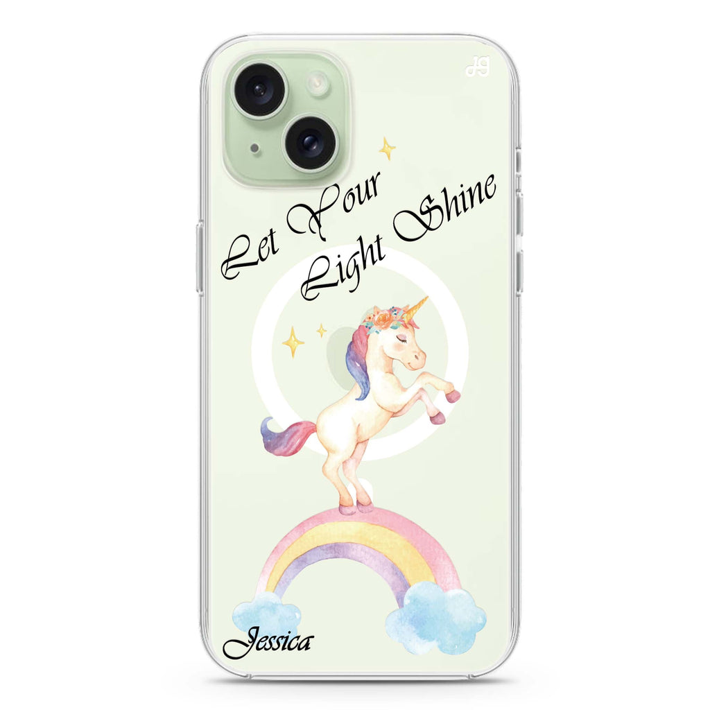 Rainbow Unicorn iPhone 15 Plus Magsafe 兼容水晶透明保護殼