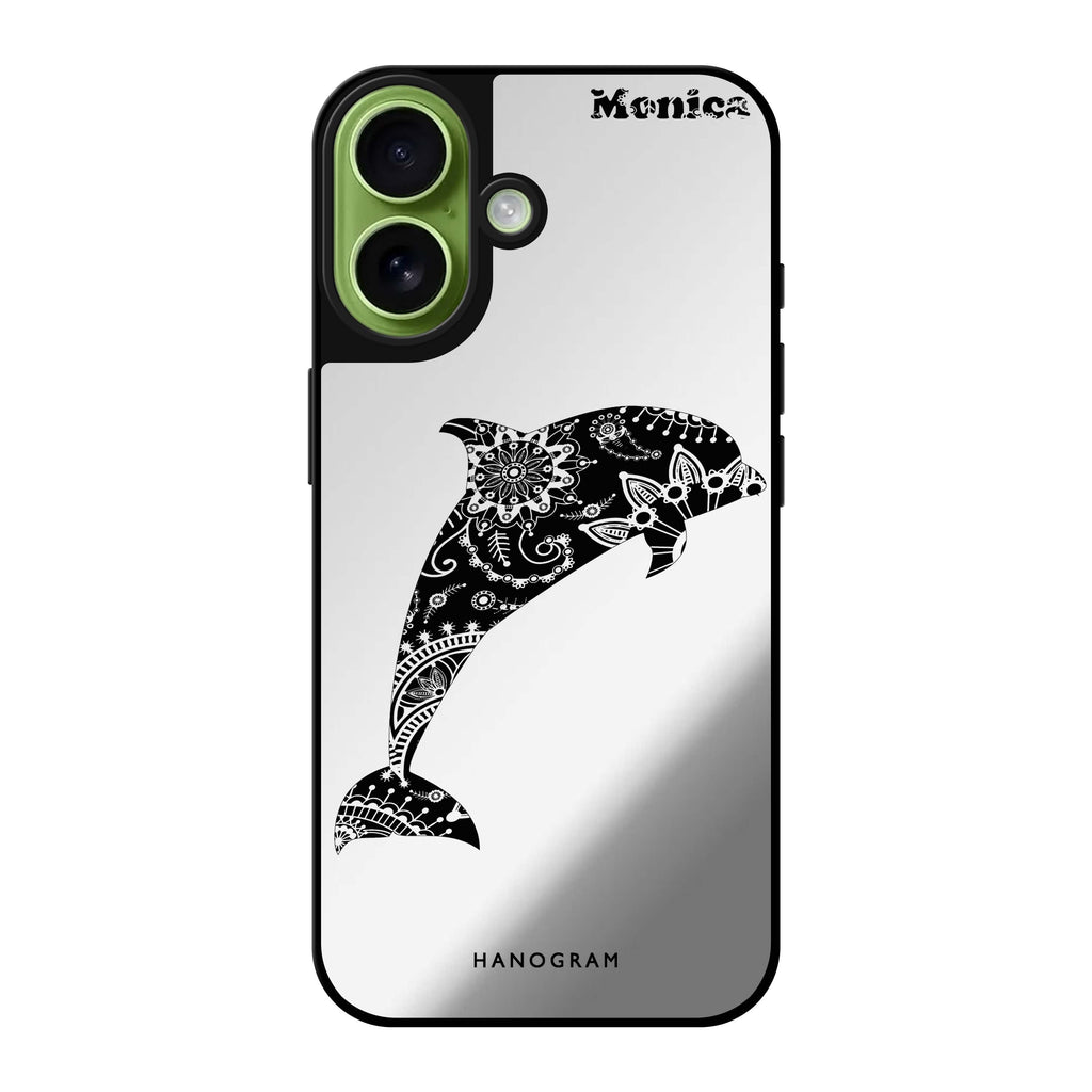Reflective iPhone 16 Mirror Case –Mandala dolphin Design
