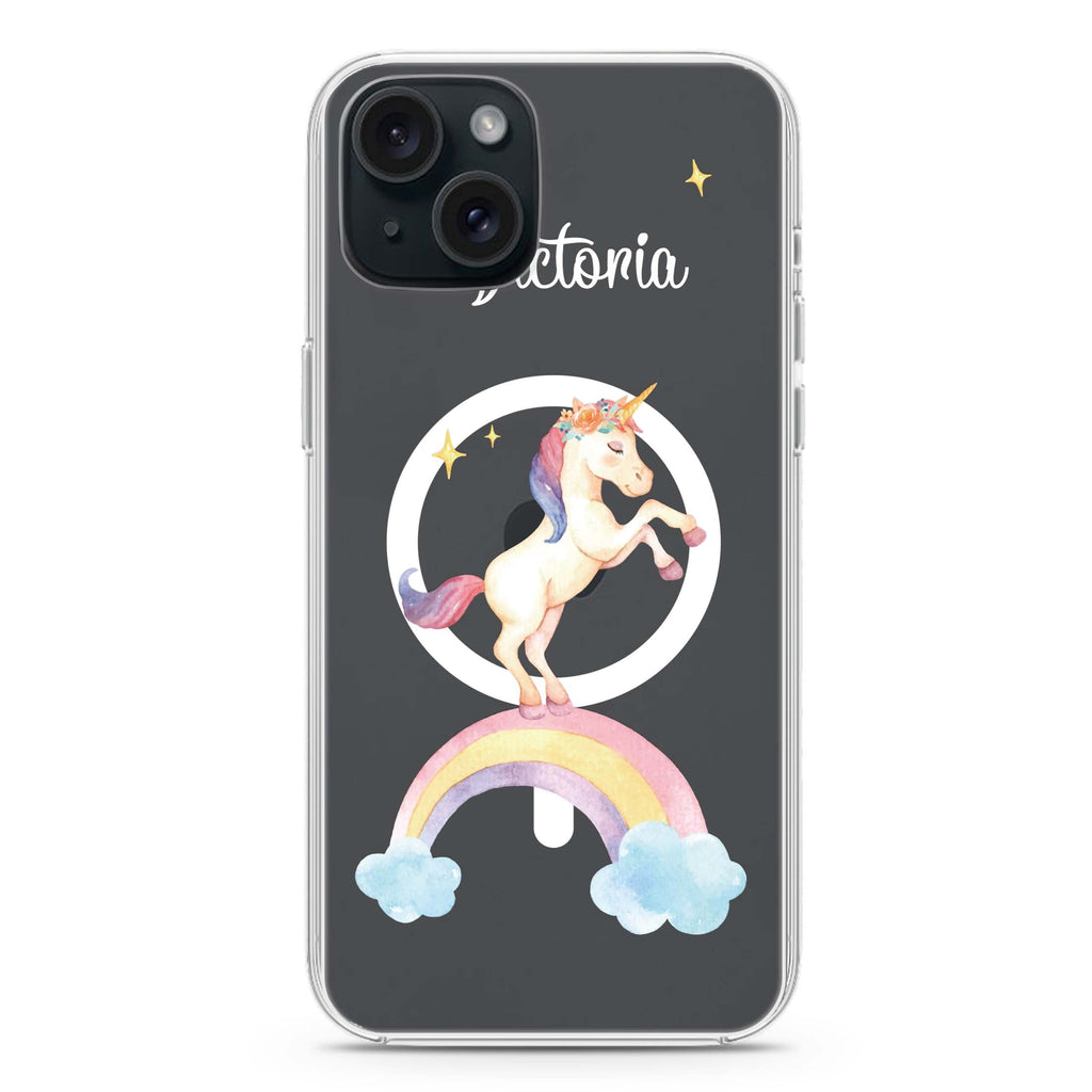 Rainbow Unicorn Unicorn iPhone 15 Plus Magsafe 兼容水晶透明保護殼