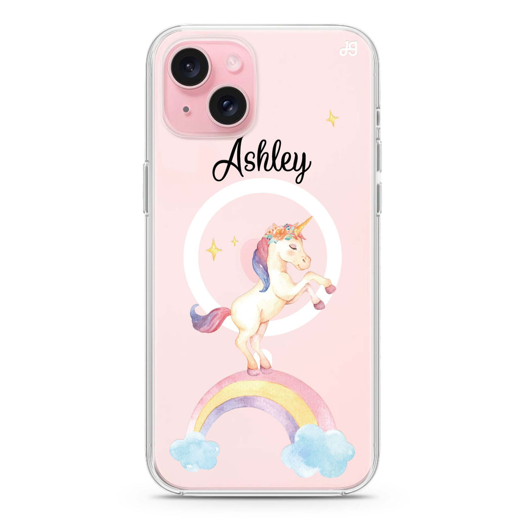 Rainbow Unicorn Unicorn iPhone 15 Magsafe 兼容水晶透明保護殼
