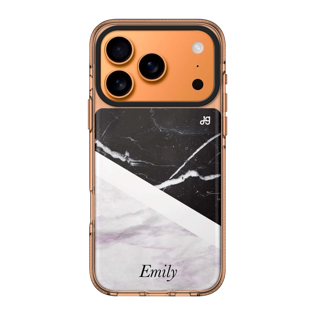 Black & White Marble iPhone 17 Pro Max MagSafe 水晶透明保護殼 雲石紋設計 可自訂名字 圖1