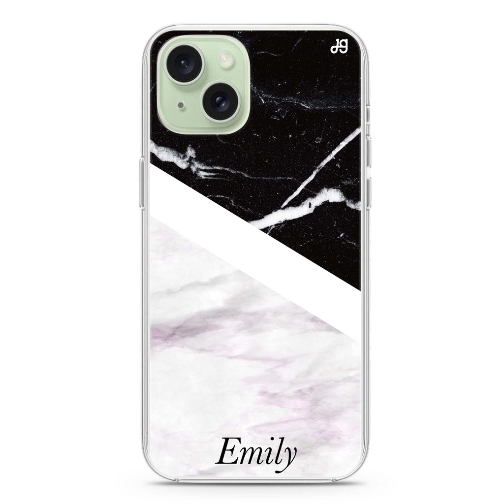 Black & White Marble iPhone 15 Magsafe 兼容水晶透明保護殼