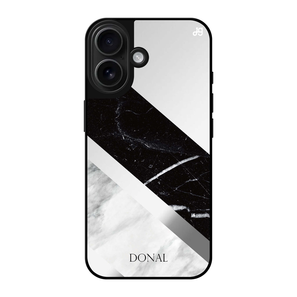 Reflective iPhone 16 Mirror Case –B & W Marble Design