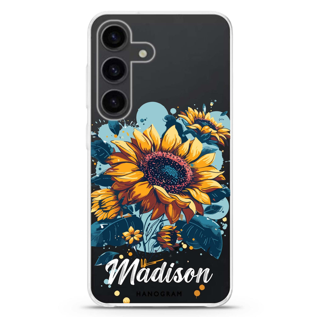 Sun-Kissed Petals Samsung Galaxy S26/S25/S24 可加名字水晶透明保護殼正面展示