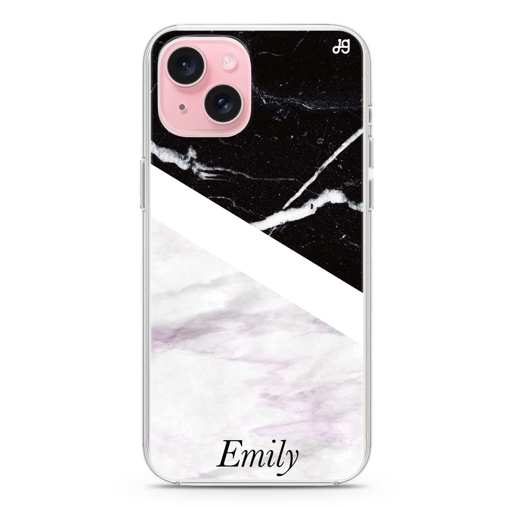 Black & White Marble iPhone 15 Plus Magsafe 兼容水晶透明保護殼