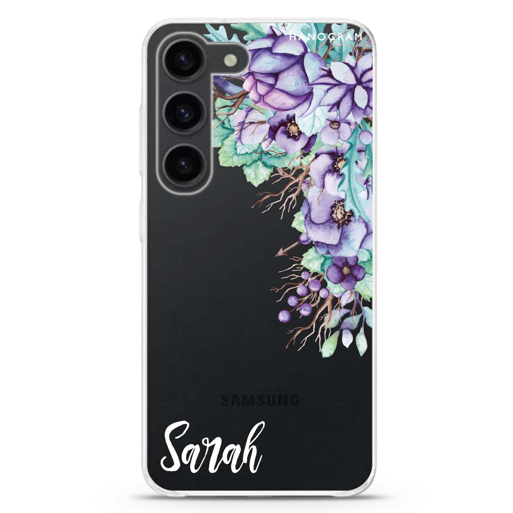 Purple Floral Samsung Galaxy 水晶透明保護殼