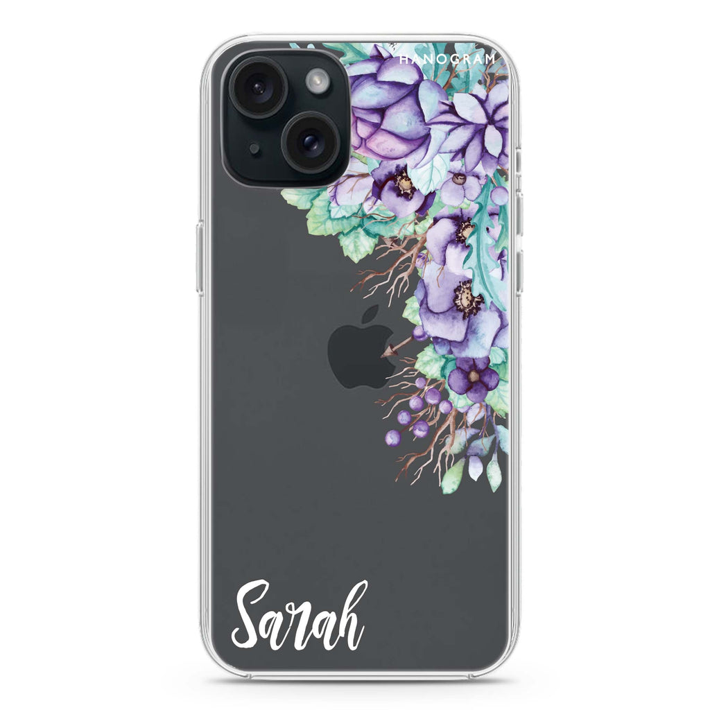 Purple Floral iPhone 15 水晶透明保護殼