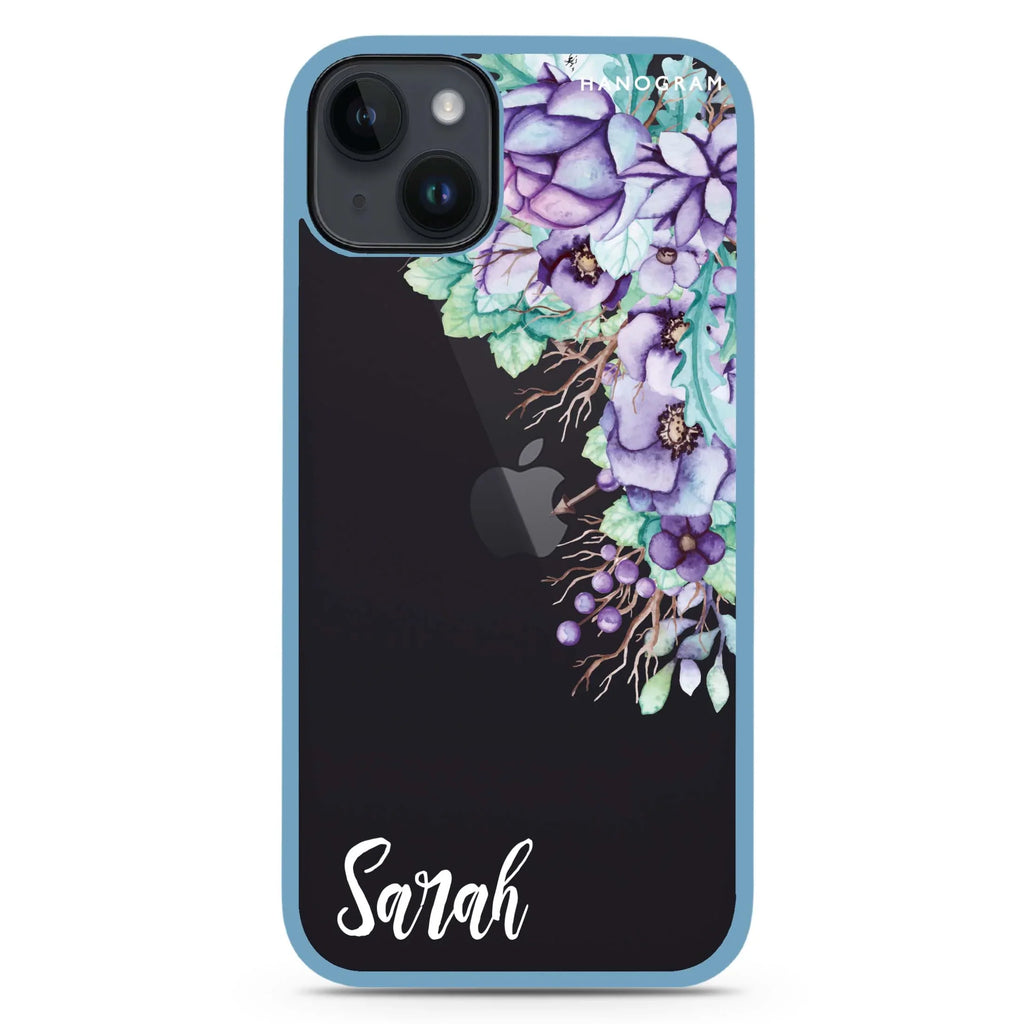 Purple Floral iPhone 15 Plus 防衝擊保護殼