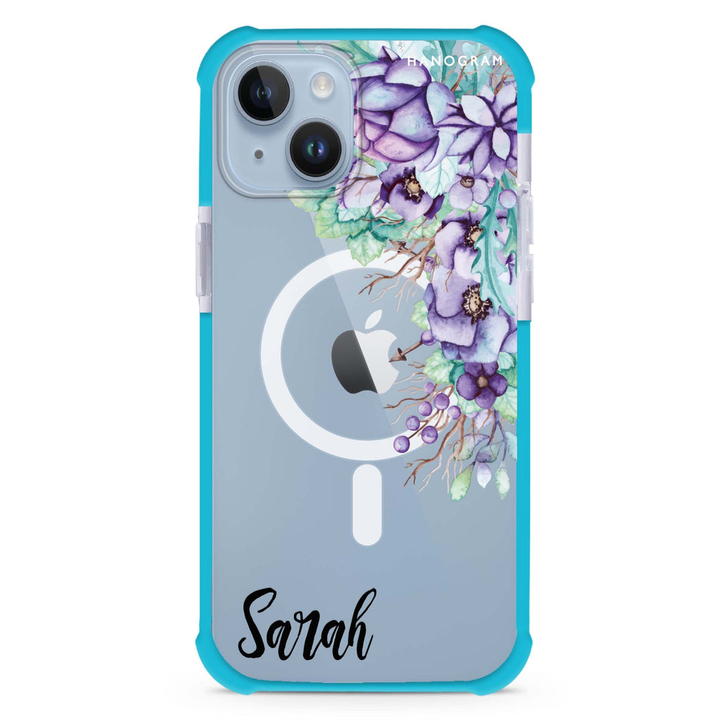Purple Floral iPhone 15 Plus Magsafe 兼容超強防摔保護殼