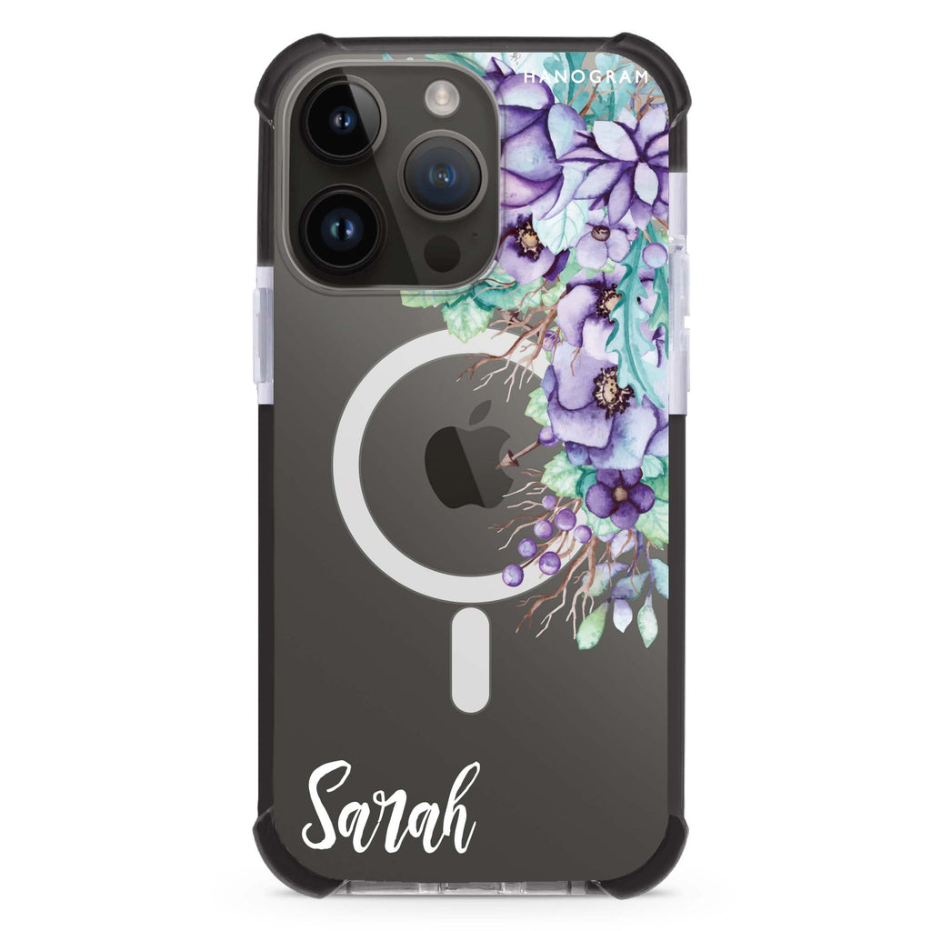 Purple Floral iPhone Magsafe 兼容超強防摔保護殼