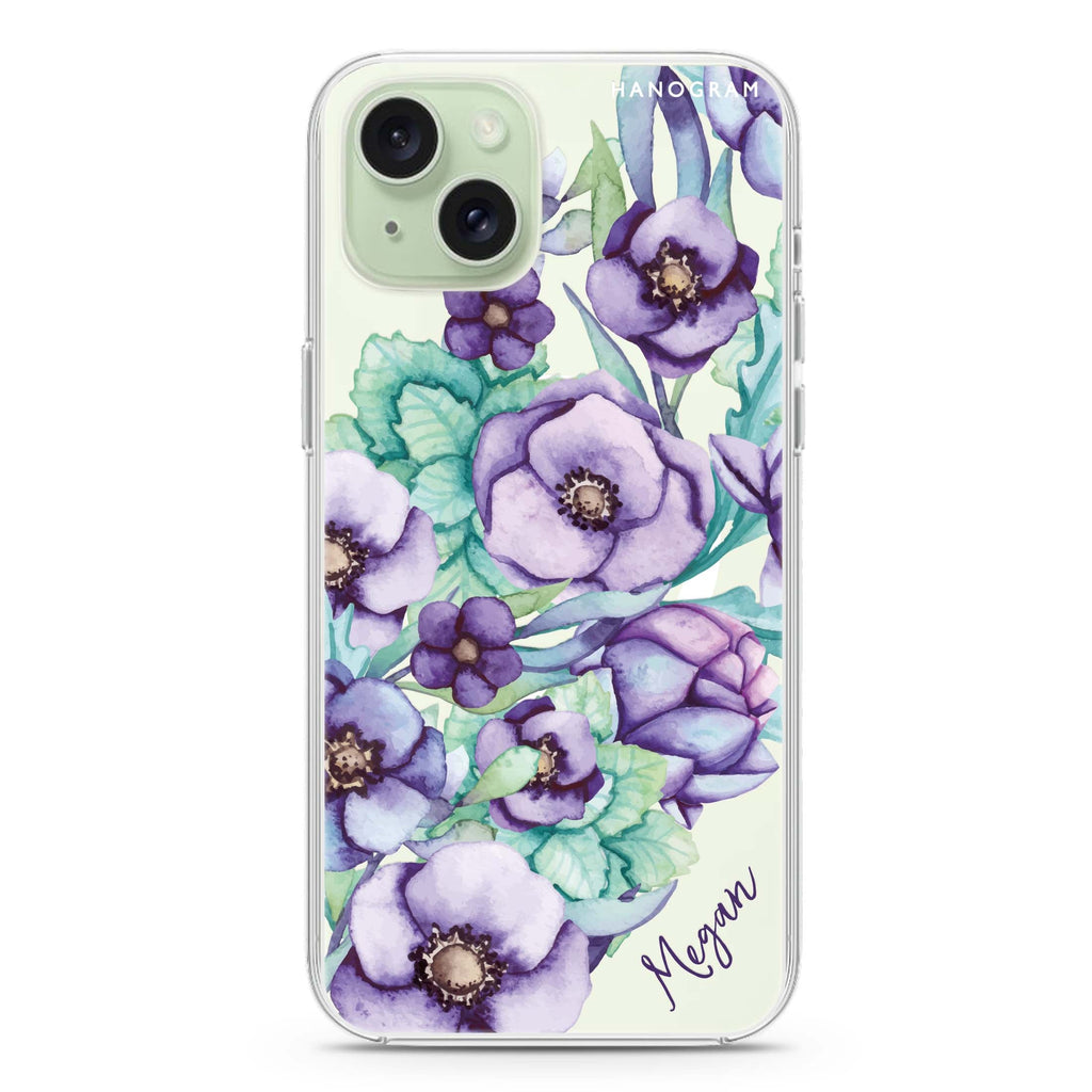 Purple Floral II iPhone 15 Plus Magsafe 兼容水晶透明保護殼