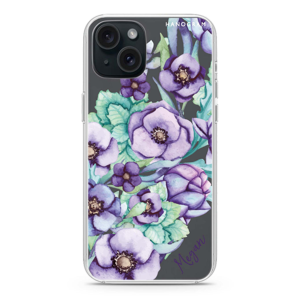 Purple Floral II iPhone 15 水晶透明保護殼