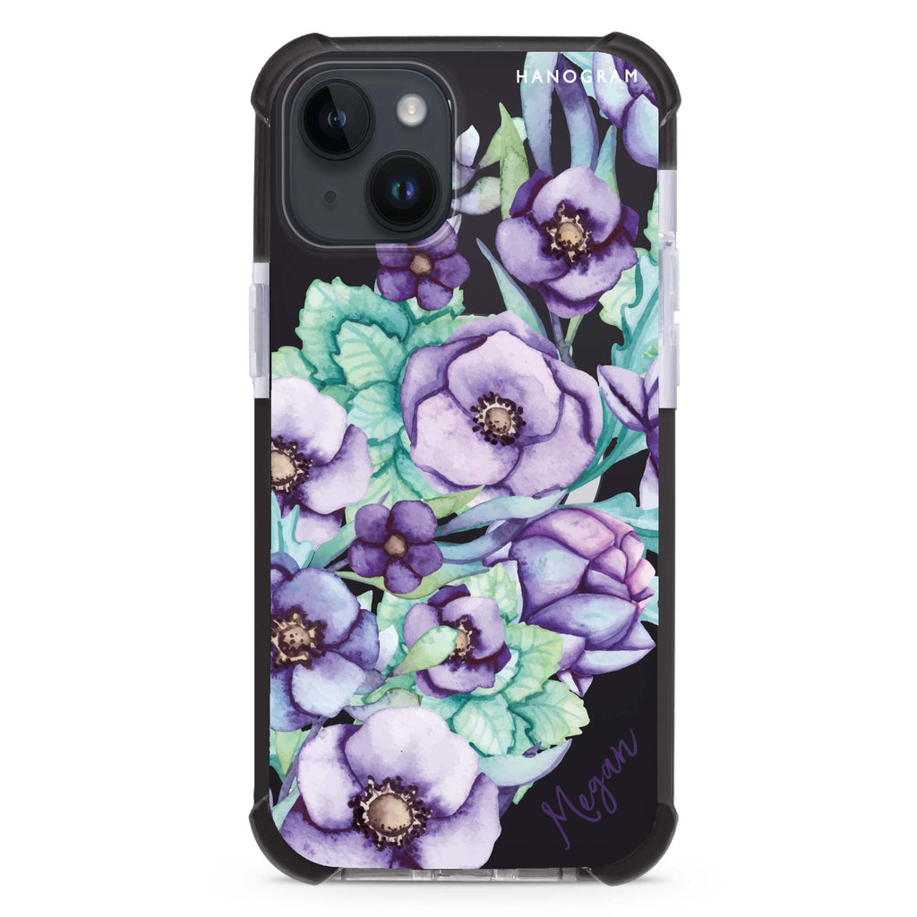 Purple Floral II iPhone 15 Plus Magsafe 兼容超強防摔保護殼