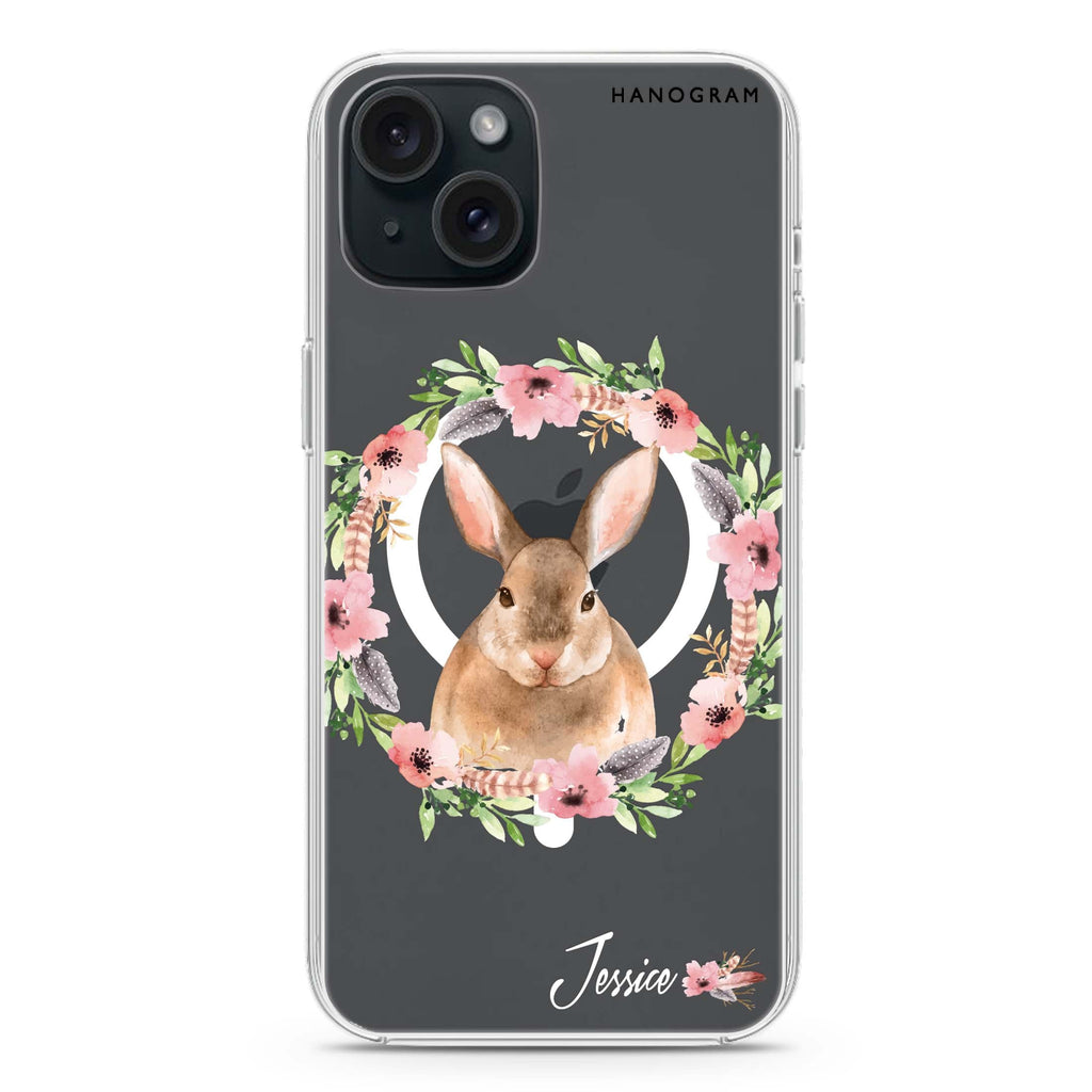 Floral Rabbit iPhone 15 Magsafe 兼容水晶透明保護殼