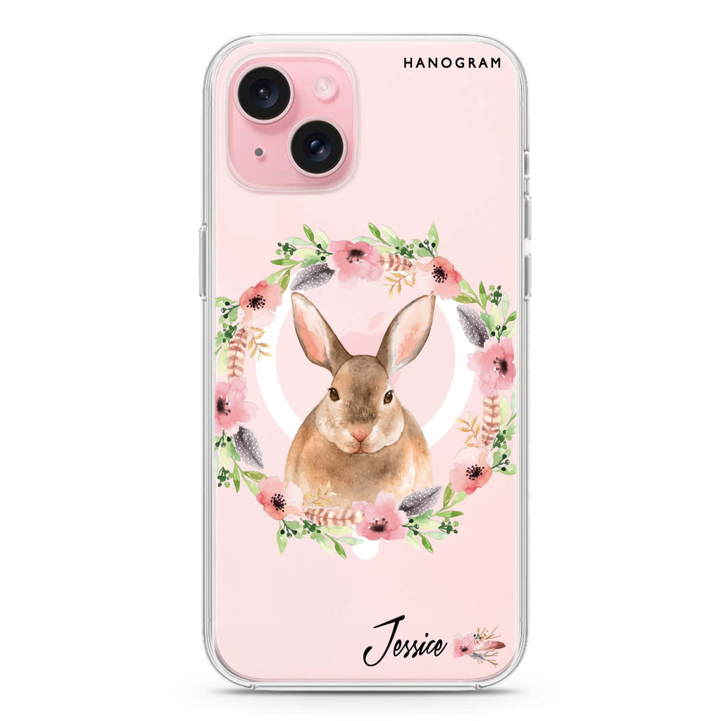 Floral Rabbit iPhone 15 Plus Magsafe 兼容水晶透明保護殼