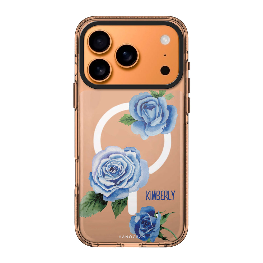 Blue Rose iPhone 17 Pro Max MagSafe 水晶透明保護殼 花卉圖案設計 可自訂名字及字色 圖1