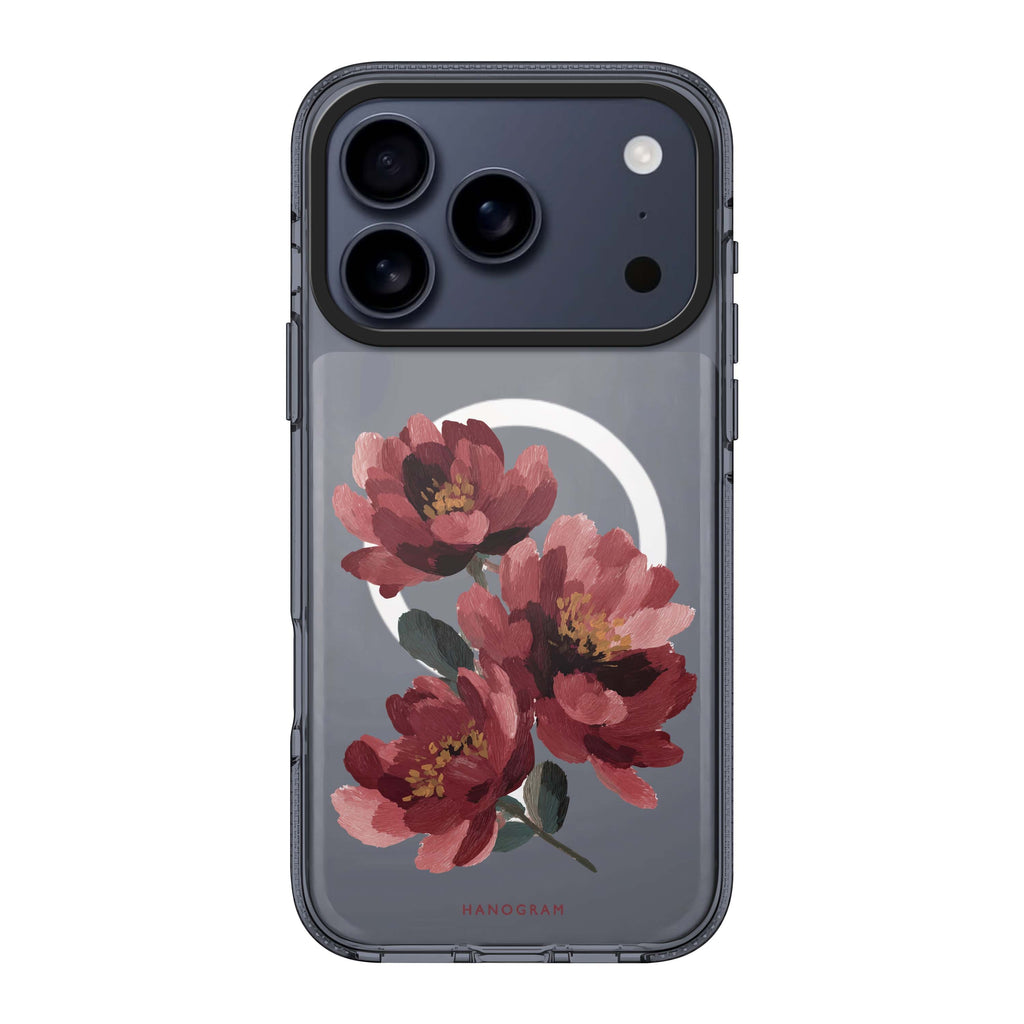 Crimson Peony iPhone 17 Pro Max MagSafe 水晶透明保護殼 花卉圖案設計 圖1