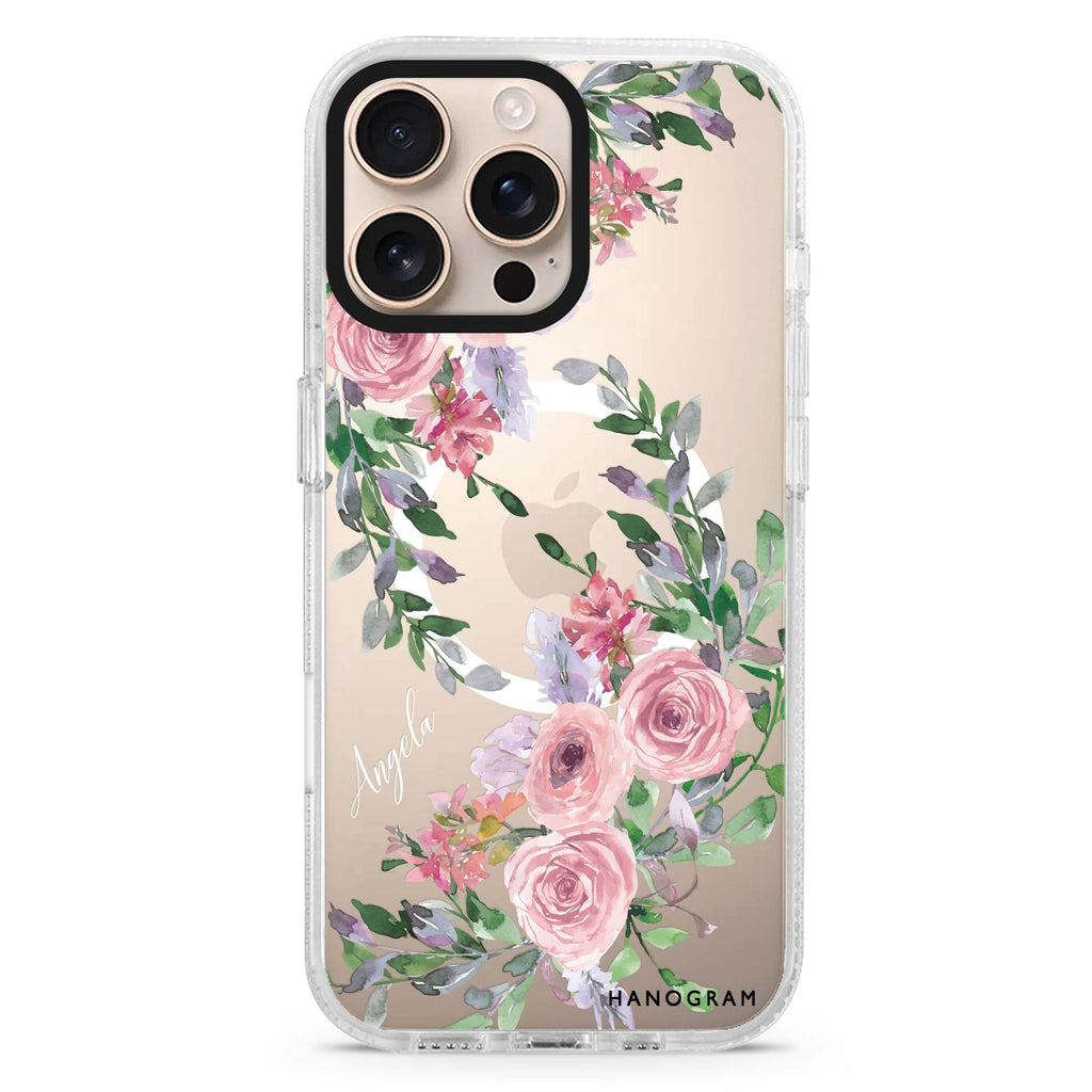 Lucy Watercolor Rose Magsafe 兼容水晶透明保護殼