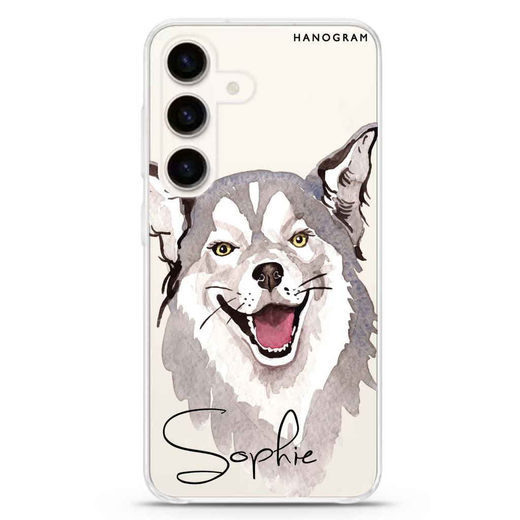 Border Collie Samsung Galaxy S26/S25/S24 可加名字水晶透明保護殼正面展示