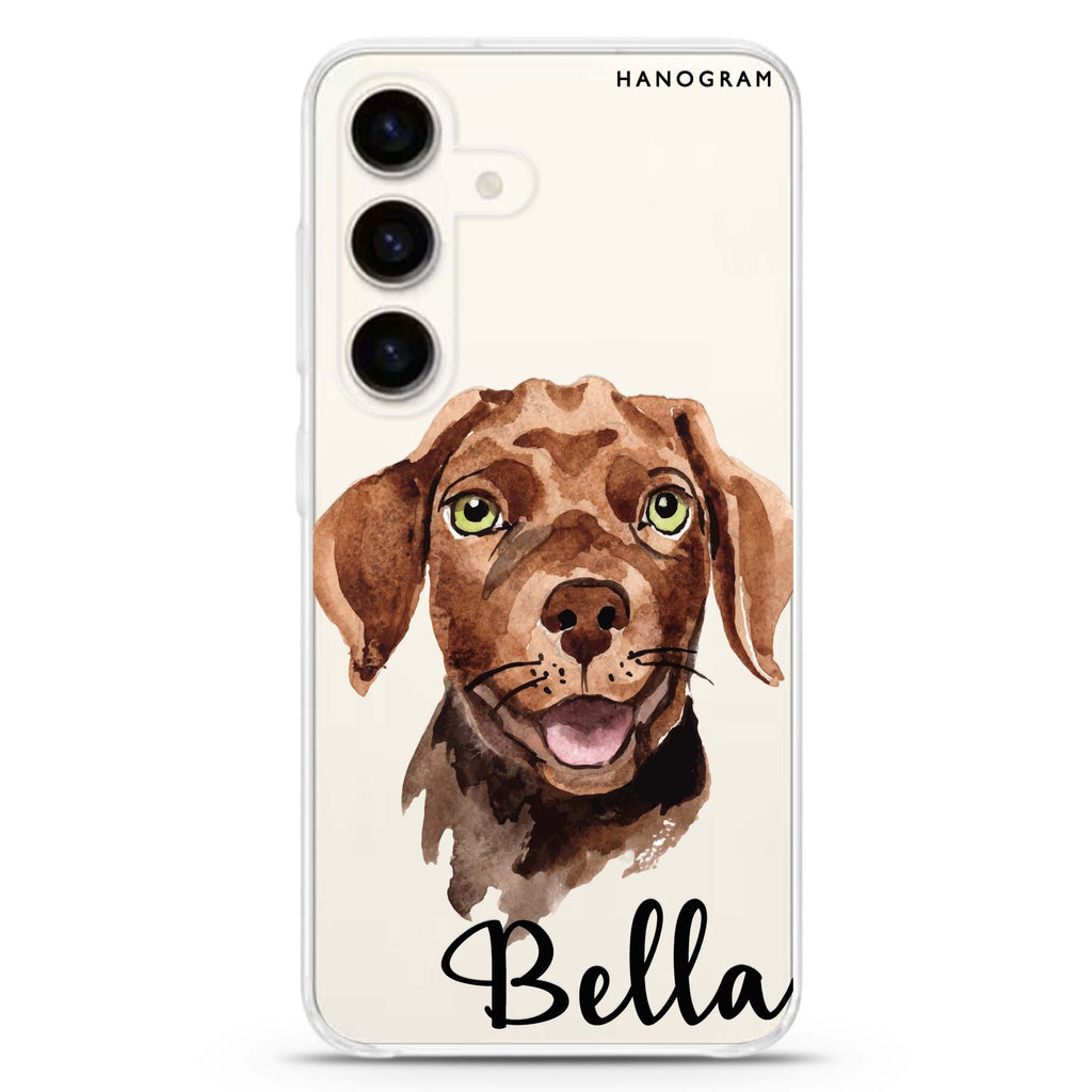 Dachshund Samsung Galaxy S26/S25/S24 可加名字水晶透明保護殼正面展示