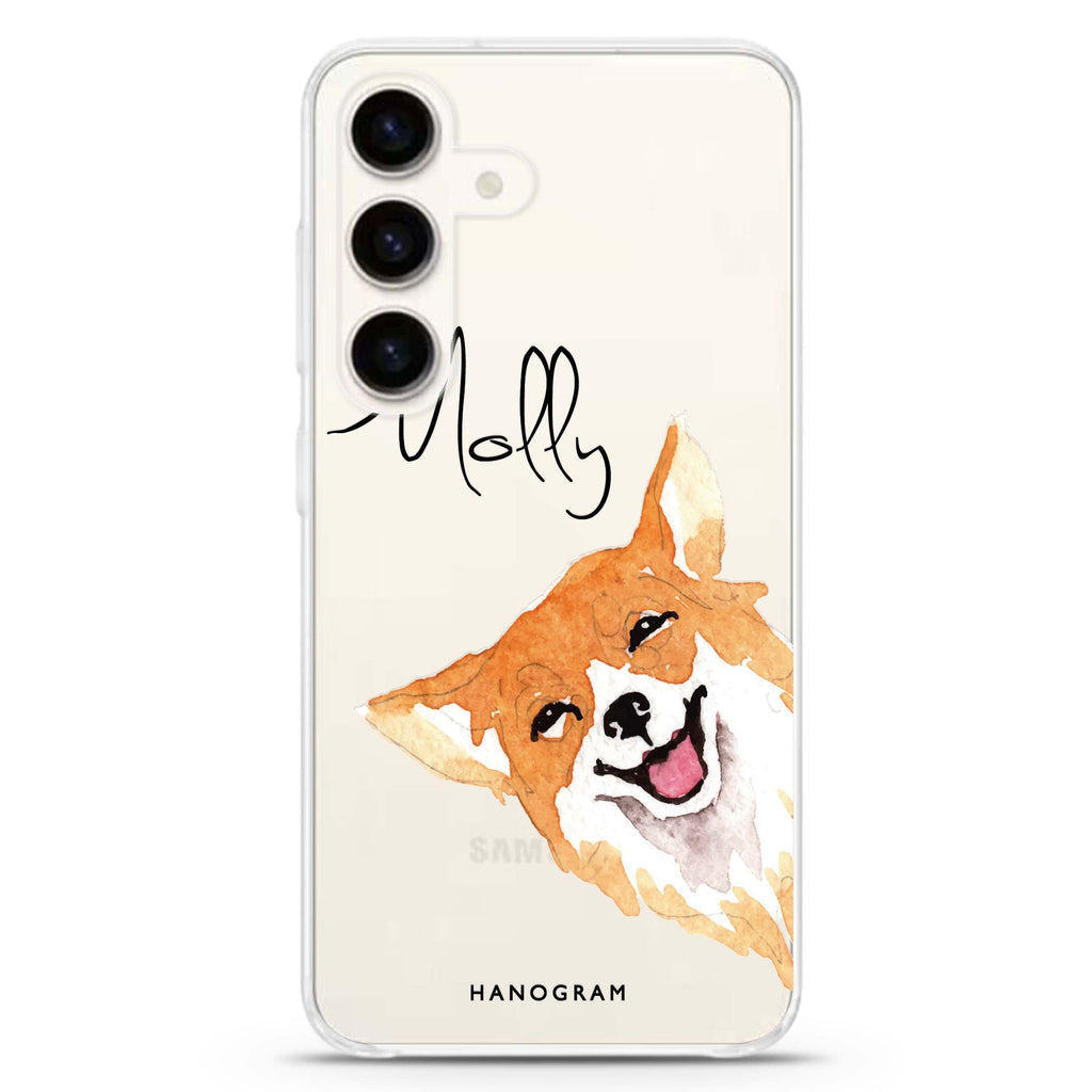 Welsh Corgi Samsung Galaxy S26/S25/S24 可加名字水晶透明保護殼正面展示