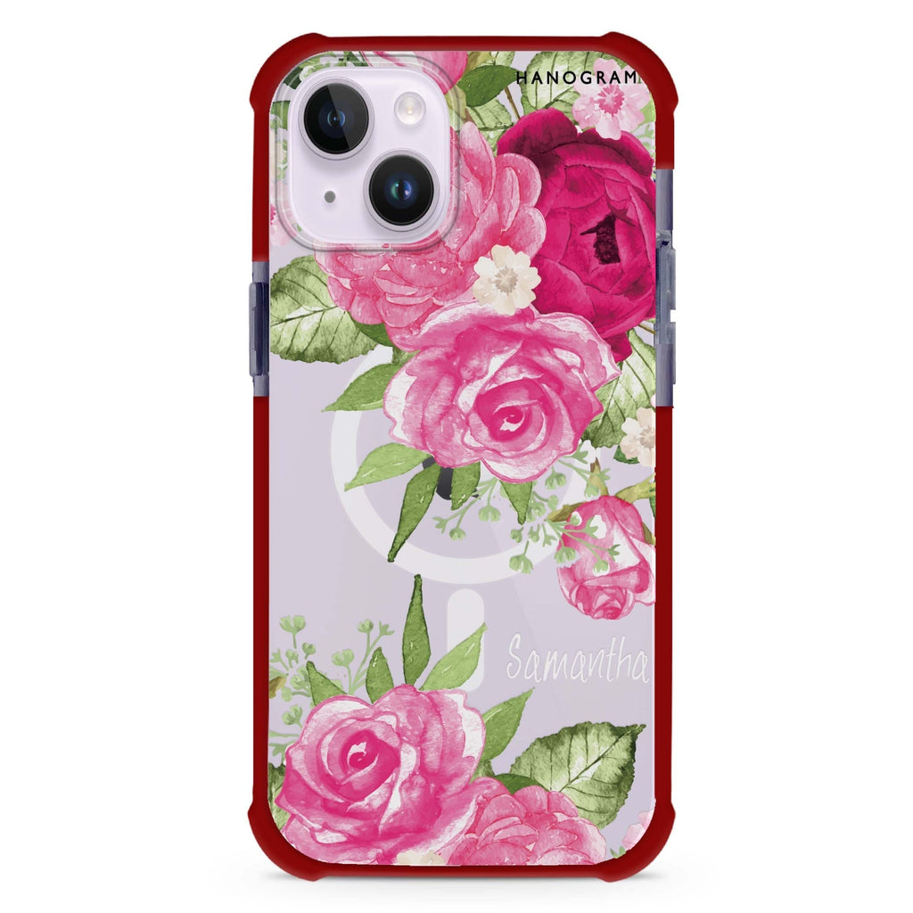 Watercolor Rose iPhone 15 Plus Magsafe 兼容超強防摔保護殼