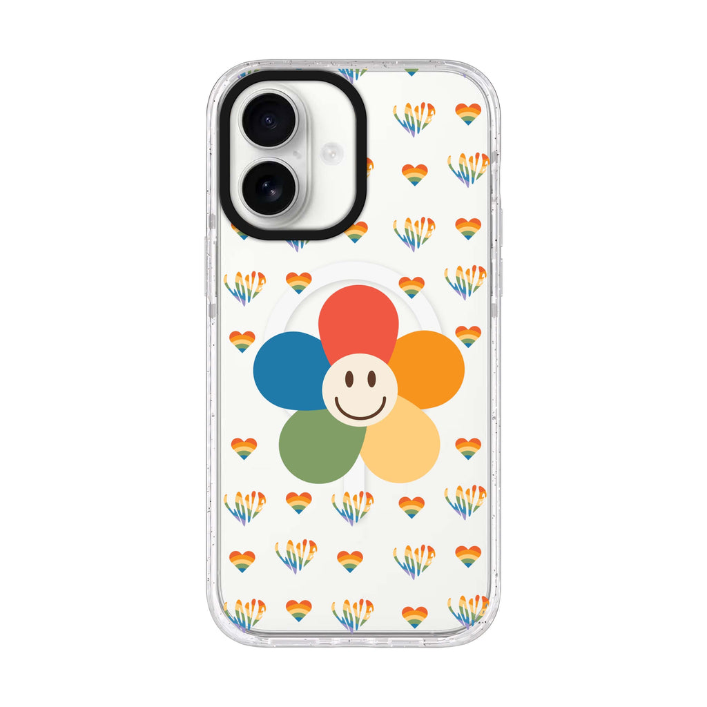 Rainbow Floral iPhone 17 水晶透明保護殼正面展示