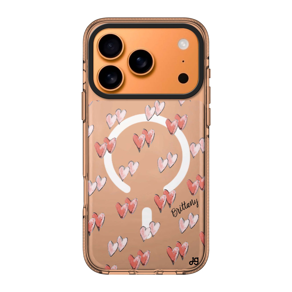 Double Heart iPhone 17 Pro Max MagSafe 水晶透明保護殼 情人節設計設計 可自訂名字 圖1