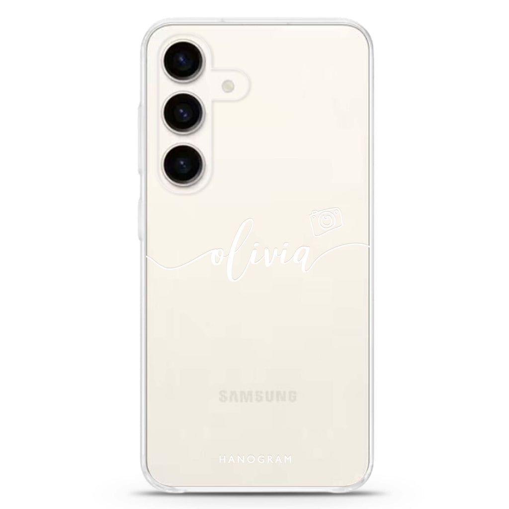 Camera & Handwritten Samsung Galaxy S26/S25/S24 可加名字水晶透明保護殼正面展示