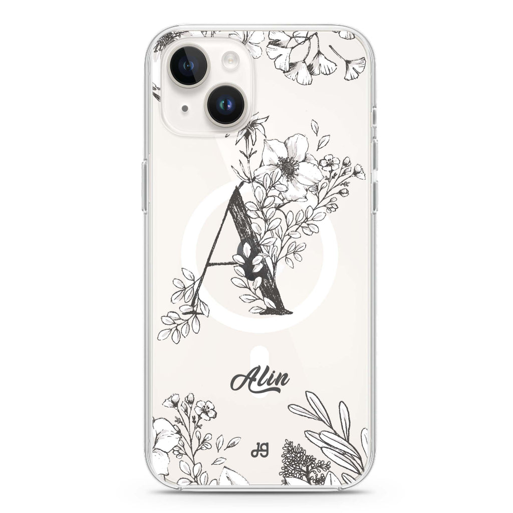 Vintage Floral Monogram iPhone 15 Magsafe 兼容水晶透明保護殼