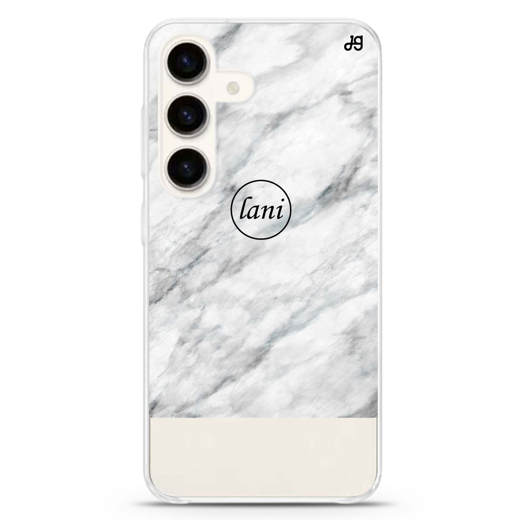 White Marble Transparent Samsung Galaxy S26/S25/S24 可加名字水晶透明保護殼正面展示