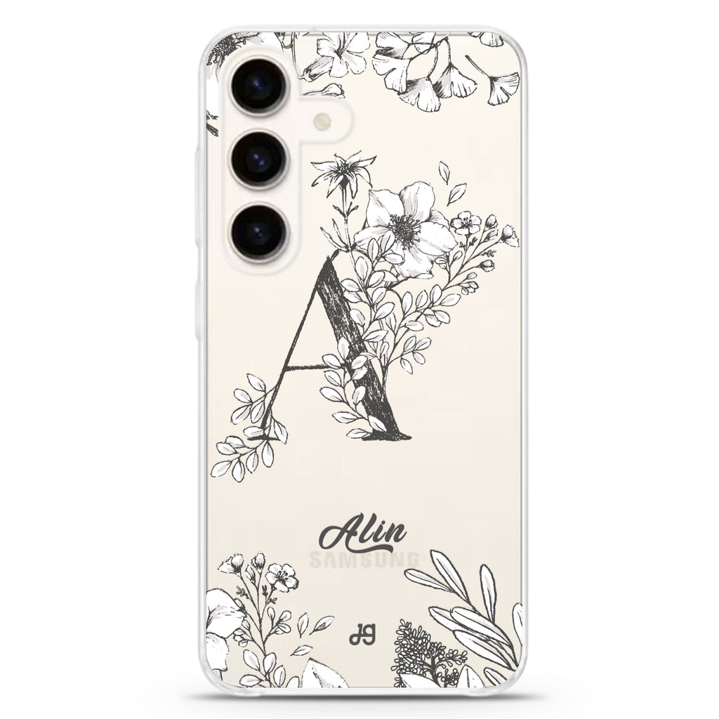 Vintage Floral Monogram Samsung Galaxy S26/S25/S24 水晶透明保護殼正面展示