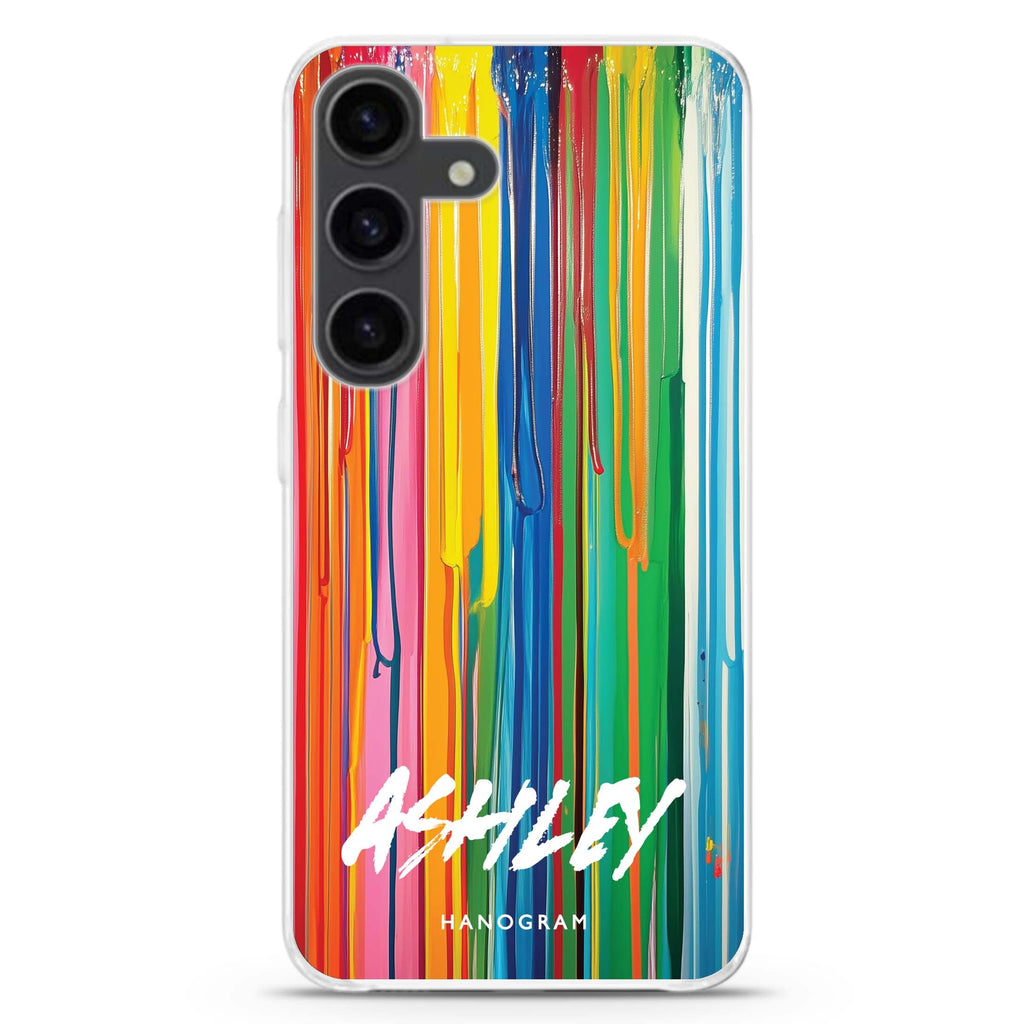 Vivid Stripes Samsung Galaxy S26/S25/S24 可加名字水晶透明保護殼正面展示