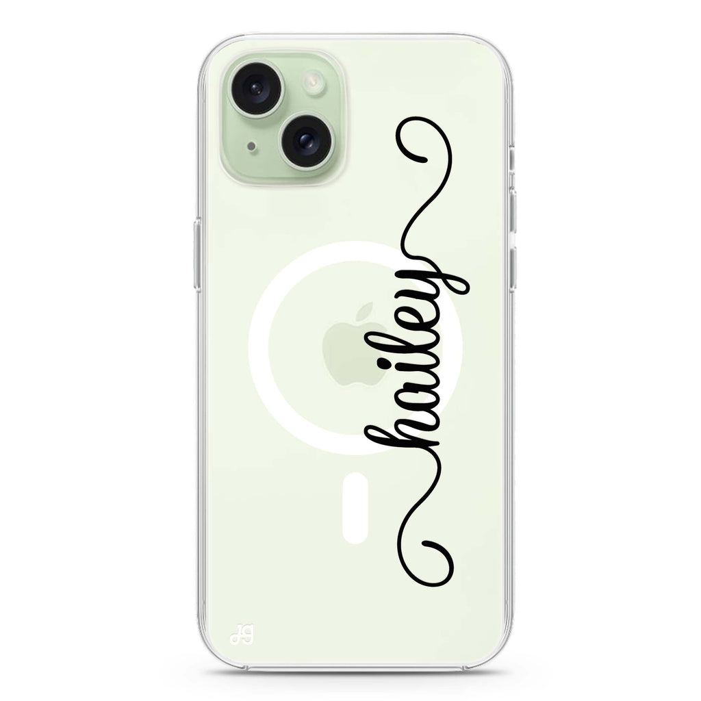 Vertical Cursive Handwritten iPhone 15 Plus Magsafe 兼容水晶透明保護殼
