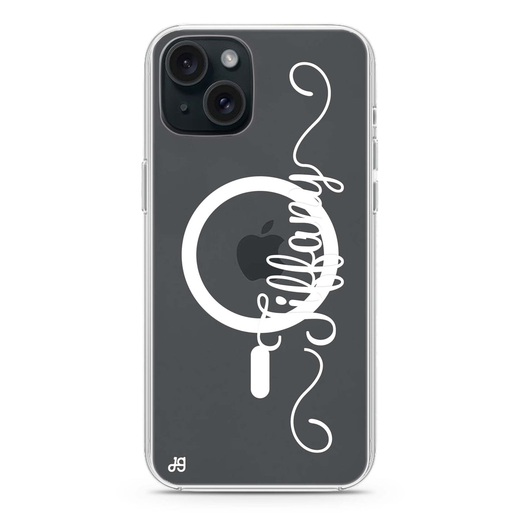 Vertical Cursive Handwritten iPhone 15 Magsafe 兼容水晶透明保護殼