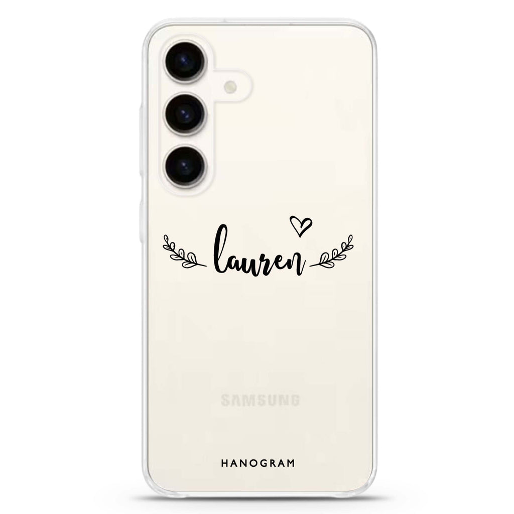 Sleek Samsung Galaxy S26/S25/S24 可加名字水晶透明保護殼正面展示