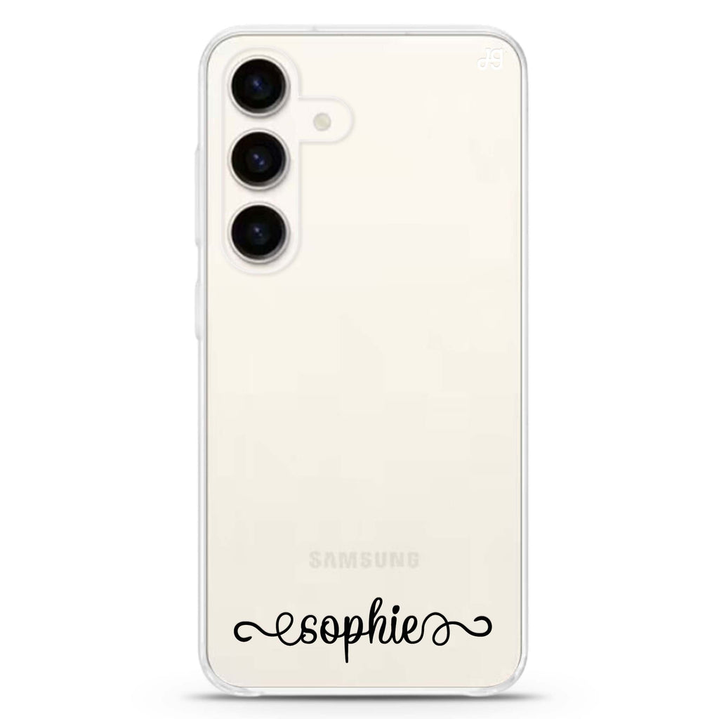 Cursive Handwritten Samsung Galaxy S26/S25/S24 可加名字水晶透明保護殼正面展示