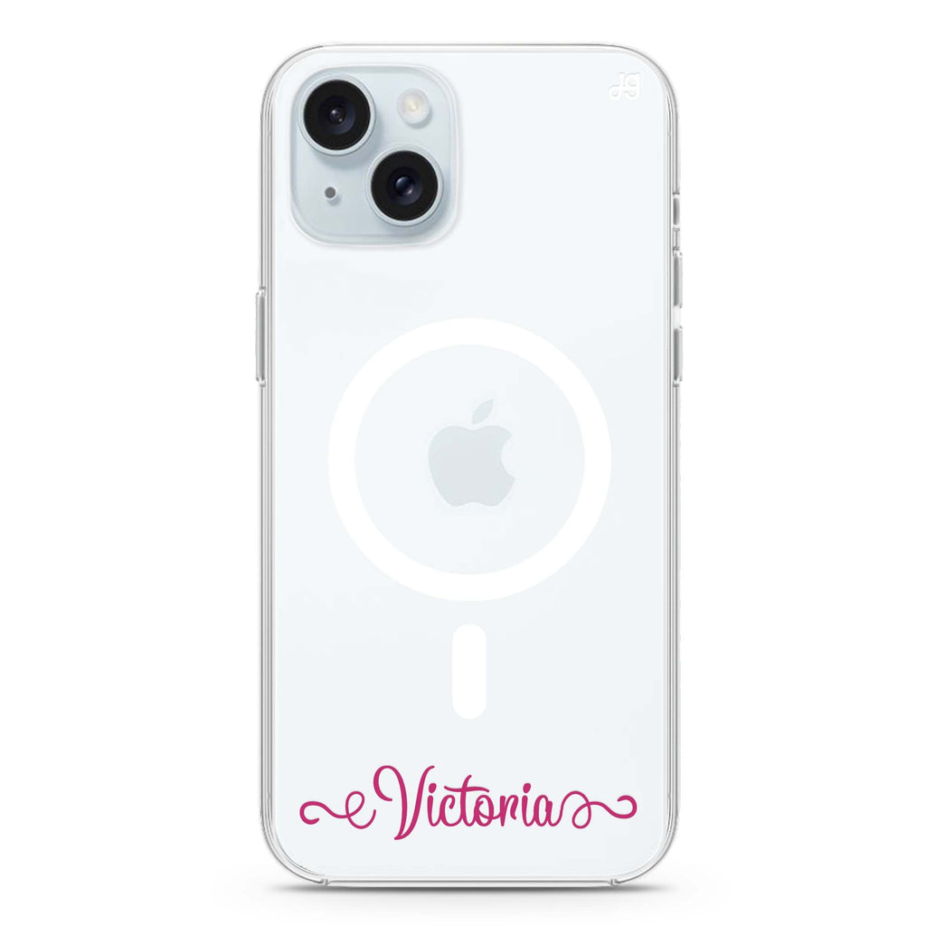 Cursive Handwritten iPhone 15 Plus Magsafe 兼容水晶透明保護殼