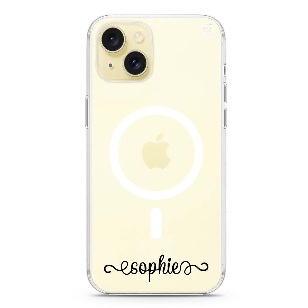 Cursive Handwritten iPhone 15 Magsafe 兼容水晶透明保護殼