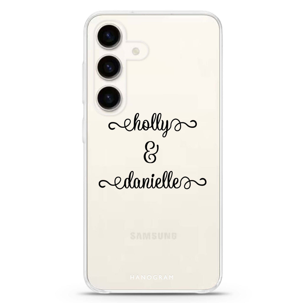 Our Cursive Handwritten Samsung Galaxy S26/S25/S24 可加名字水晶透明保護殼正面展示