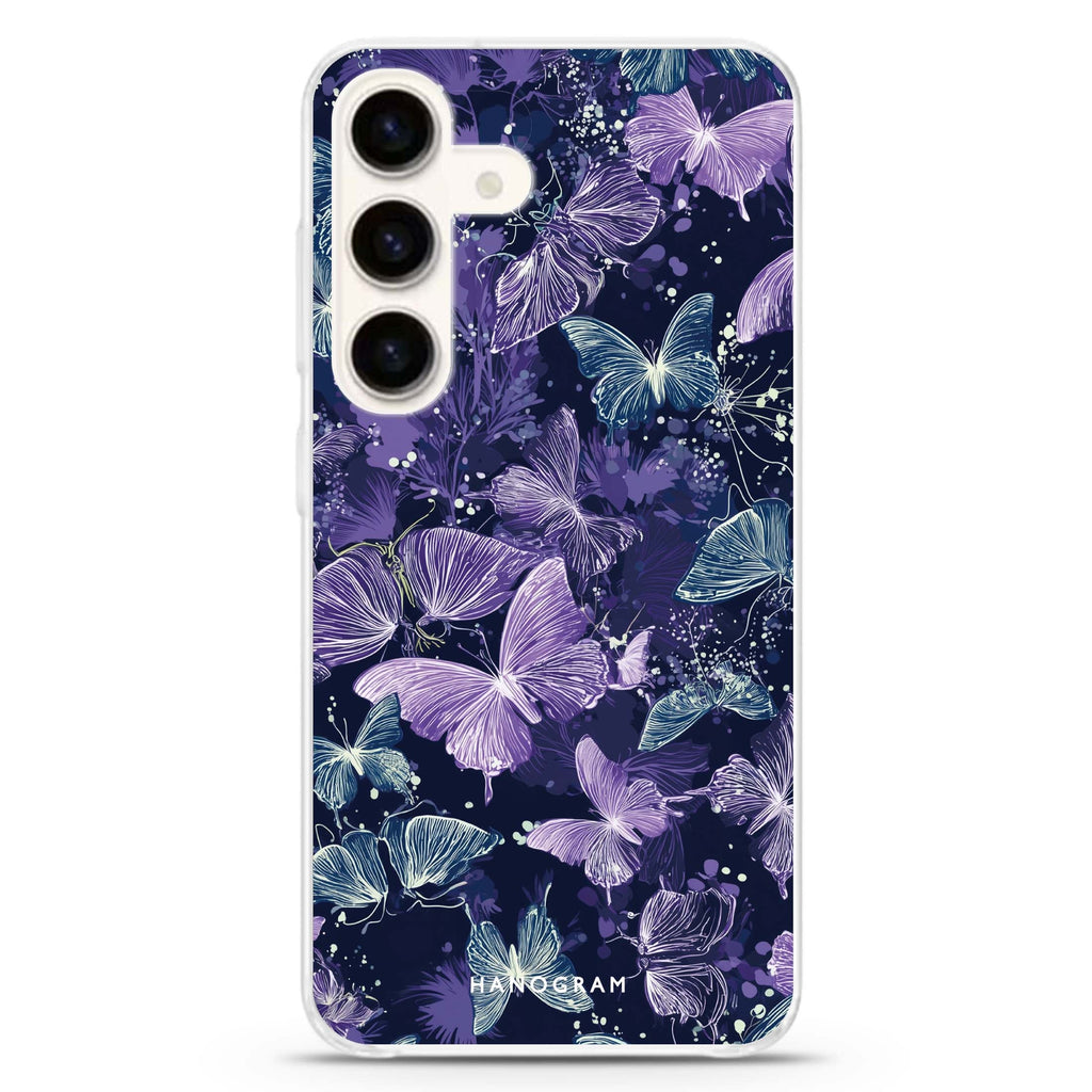 Midnight Butterflies Samsung Galaxy S26/S25/S24 水晶透明保護殼正面展示