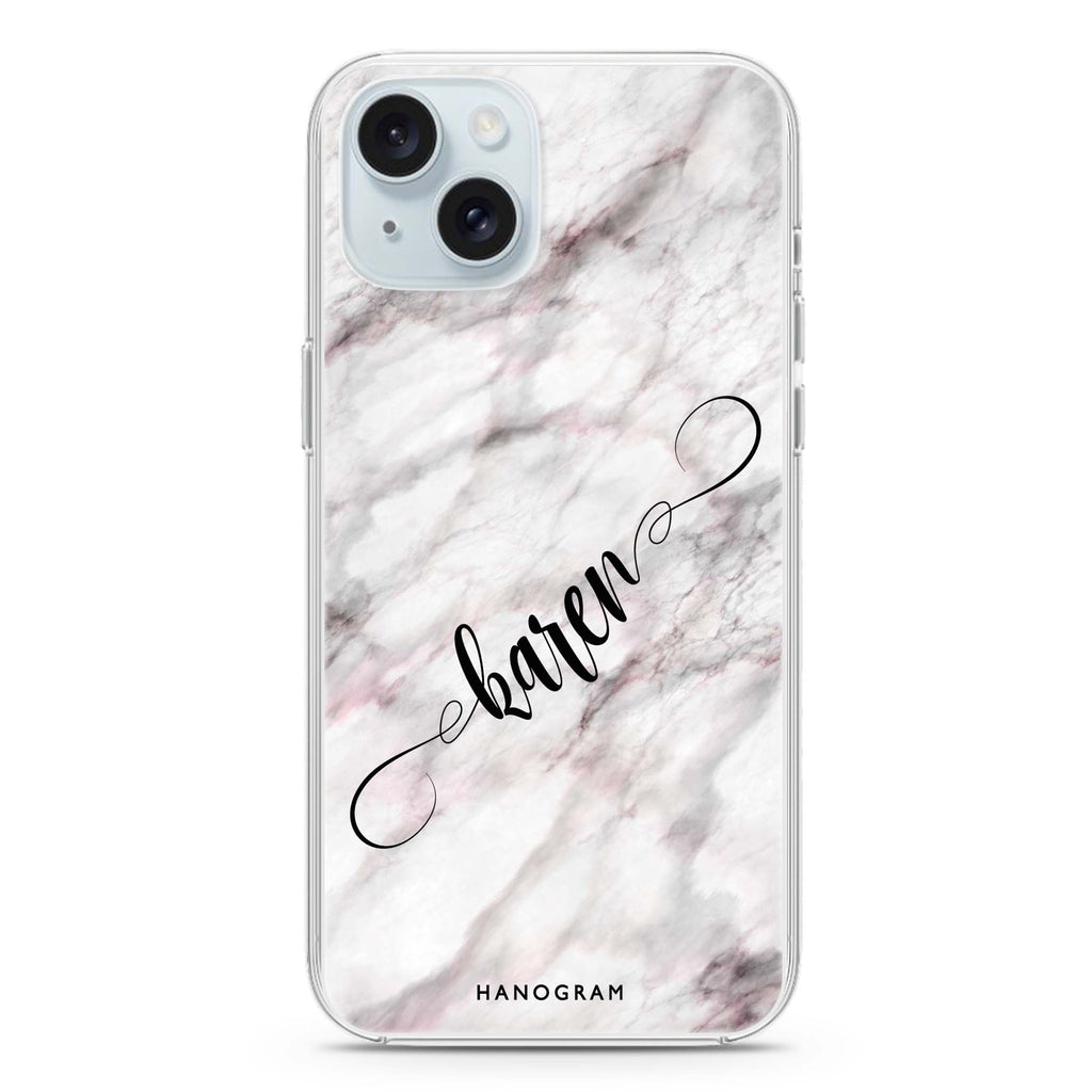 Cursive Name & Marble iPhone 15 水晶透明保護殼