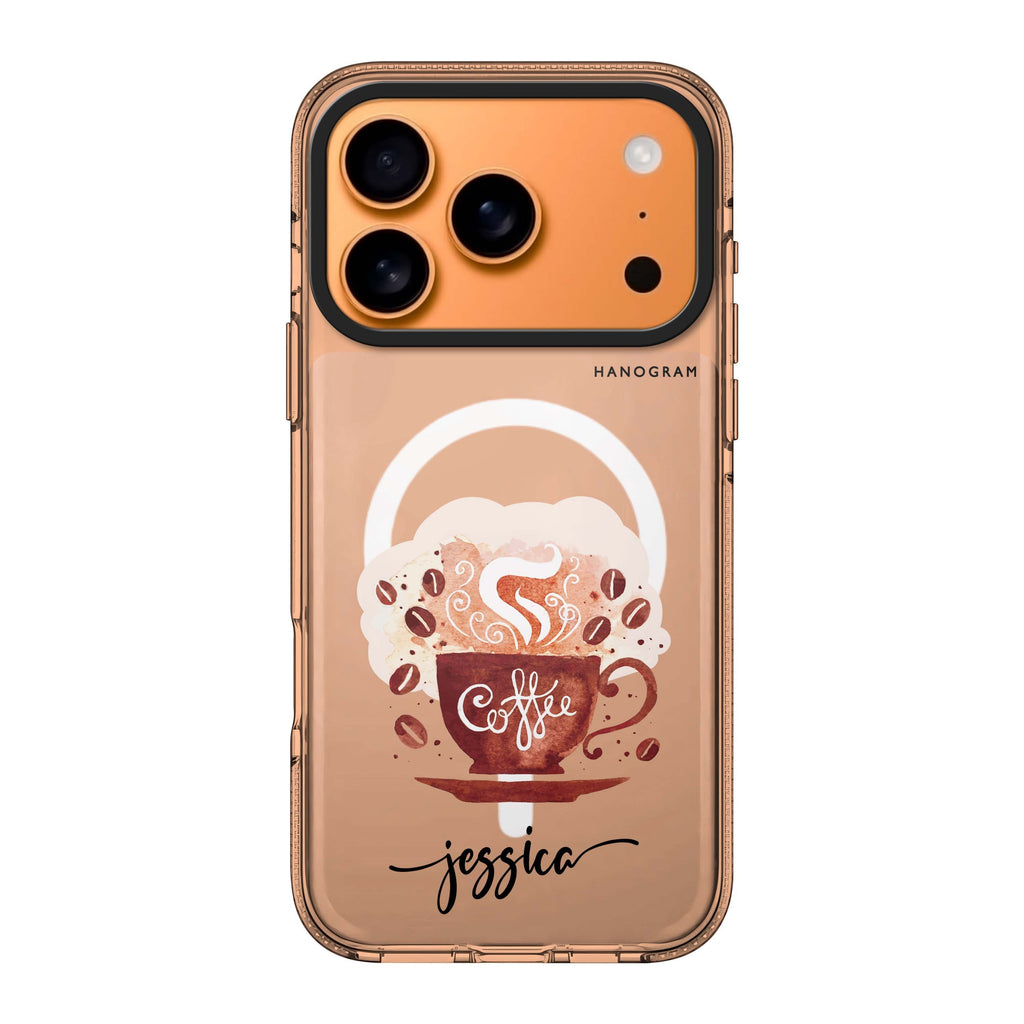 Fragrant coffee iPhone 17 Pro Max MagSafe 水晶透明保護殼 咖啡圖案設計 可自訂名字 圖1