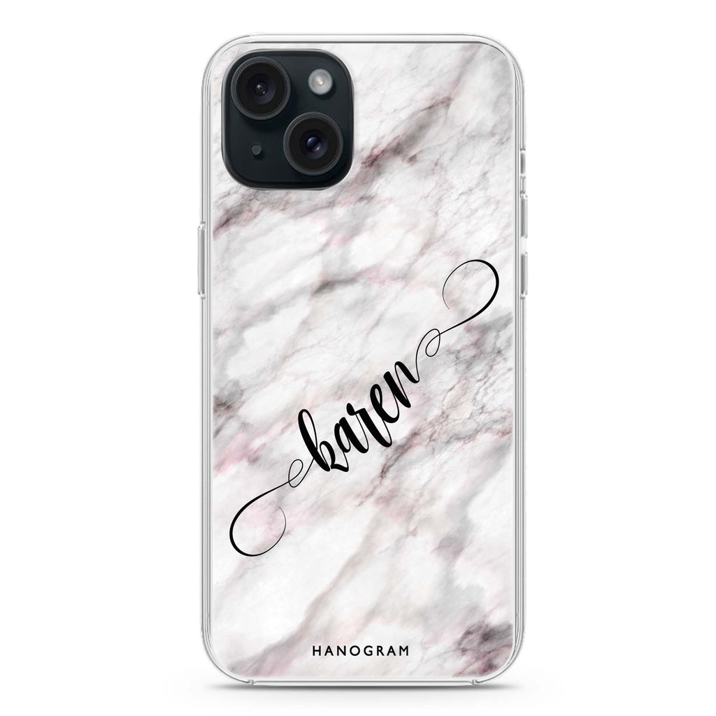 Cursive Name & Marble iPhone 15 plus 水晶透明保護殼