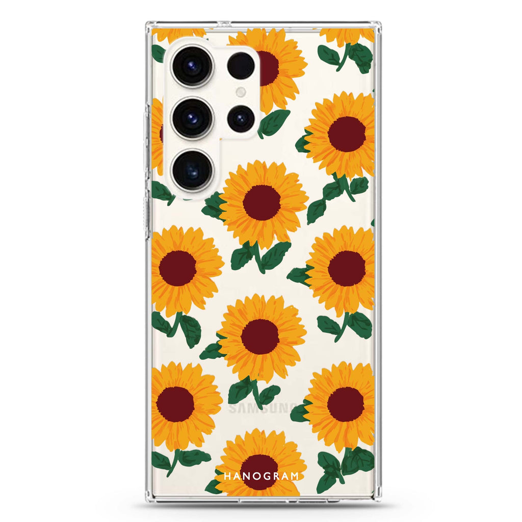 Golden Sunflowers Samsung Galaxy Ultra 透明保護殼，適用 S26/S25/S24/S23 Ultra，圖1