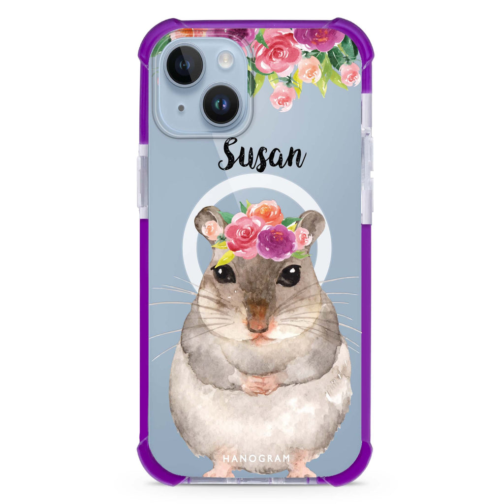 Floral and Hamster iPhone 15 Plus Magsafe 兼容超強防摔保護殼