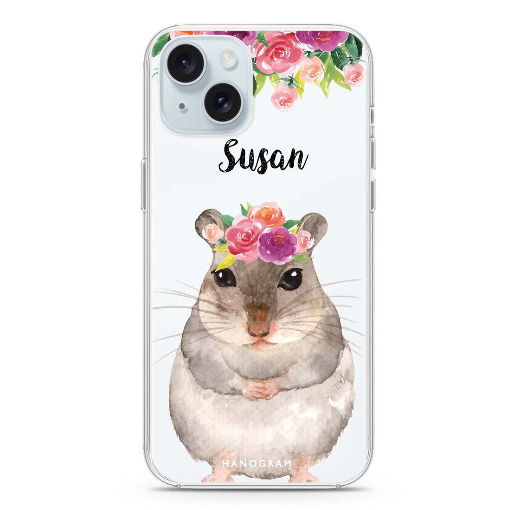 Floral and Hamster iPhone 15 plus 水晶透明保護殼