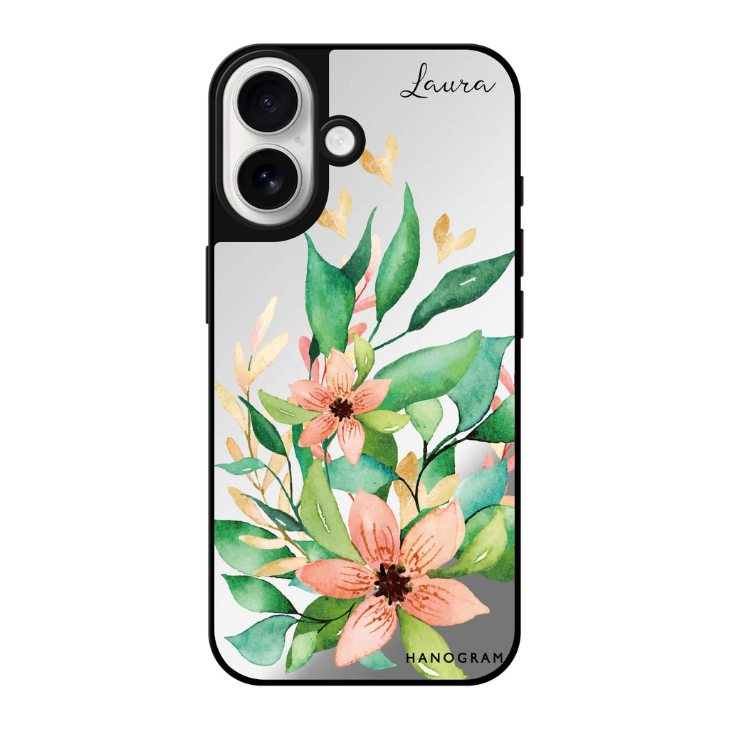 Reflective iPhone 16 Mirror Case –Floral Bloom Design