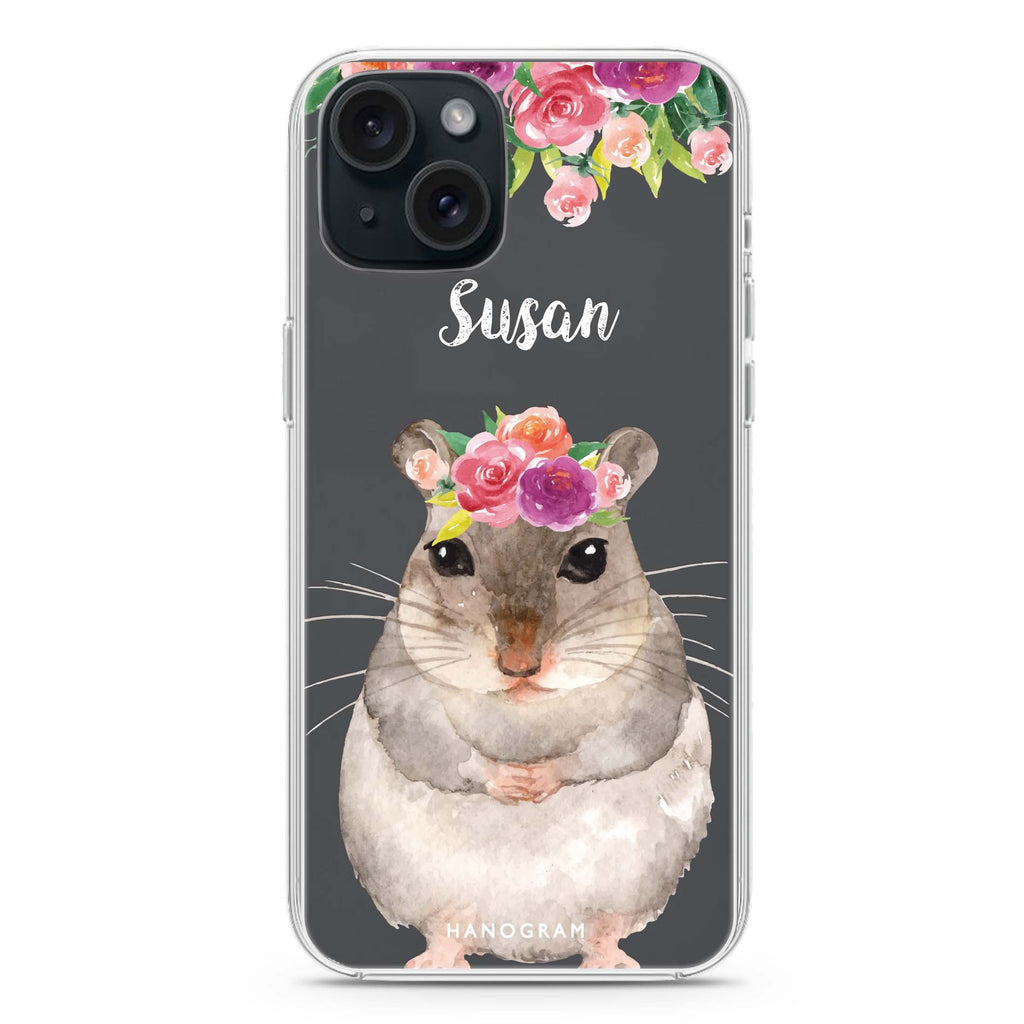 Floral and Hamster iPhone 15 水晶透明保護殼